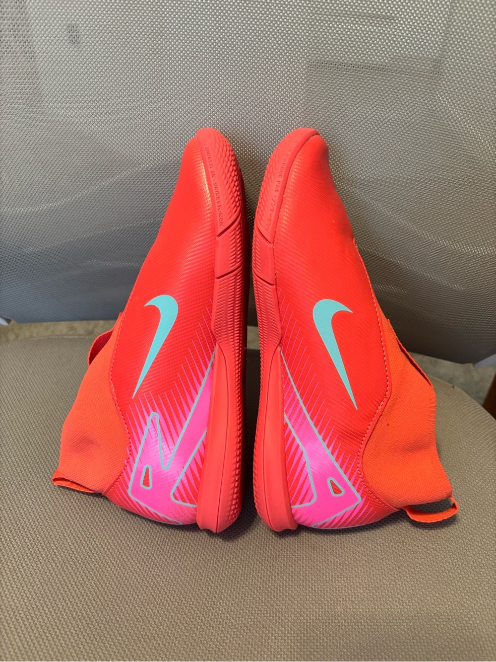 Nike Kids' Red Indoor Soccer Sneakers with Teal Swoosh